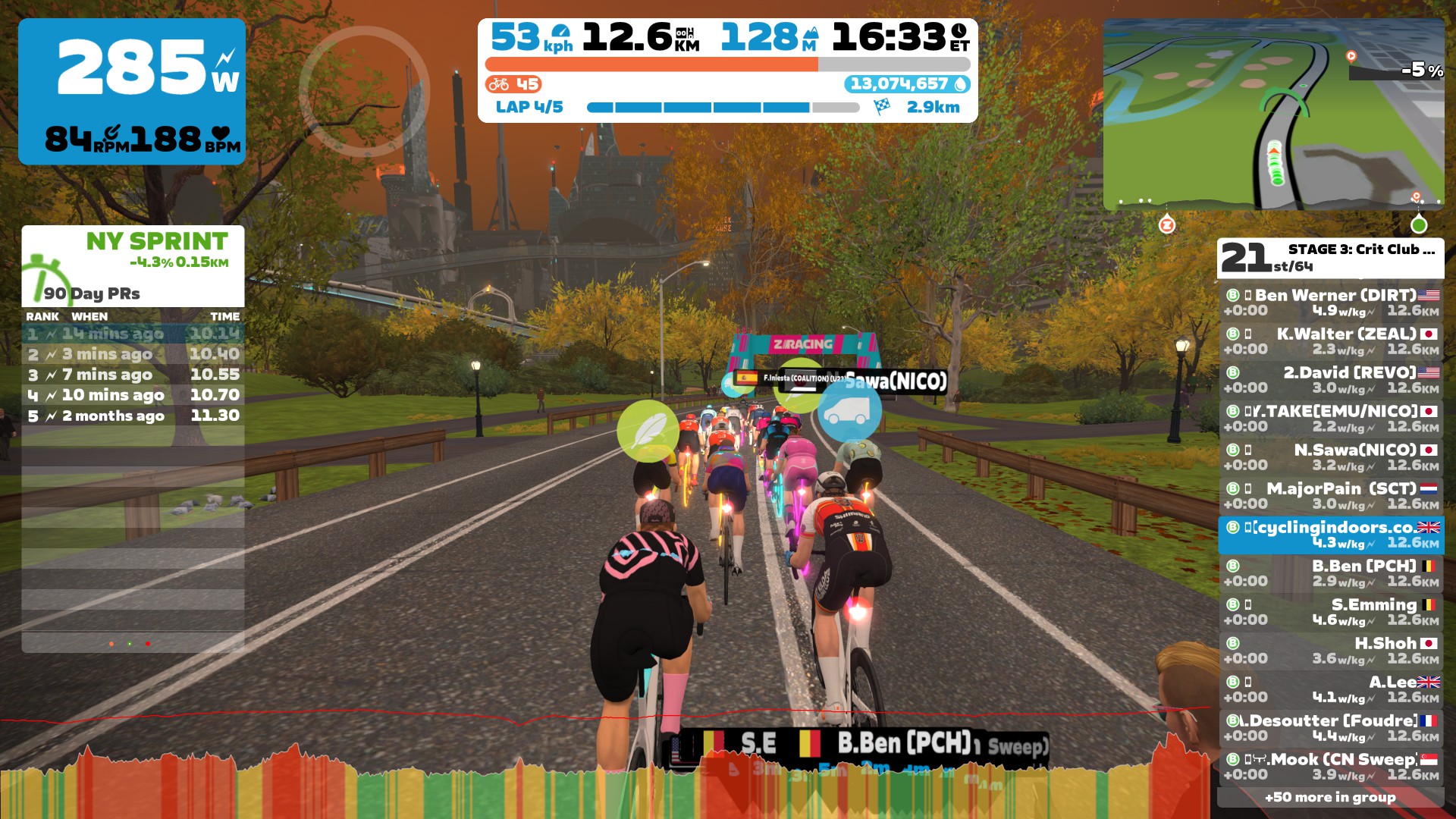 Zwift Crit Club Race: Stage 3 – LaGuardia Loop (B) | Cycling Indoors